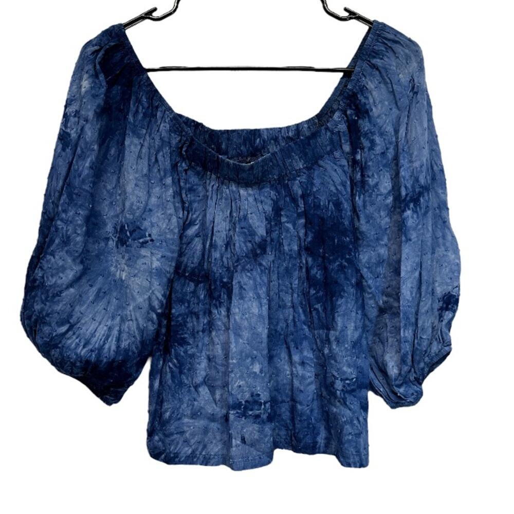 BB Dakota by Steve Madden Puff & Go Blue Tie Dye Puff Sleeve Top Size S